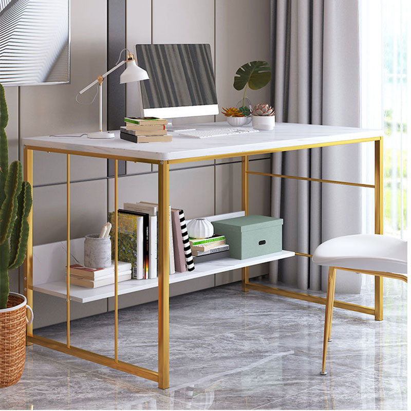 Glam Wooden Writing Desk Rectangular Office Desk With Metal Legs