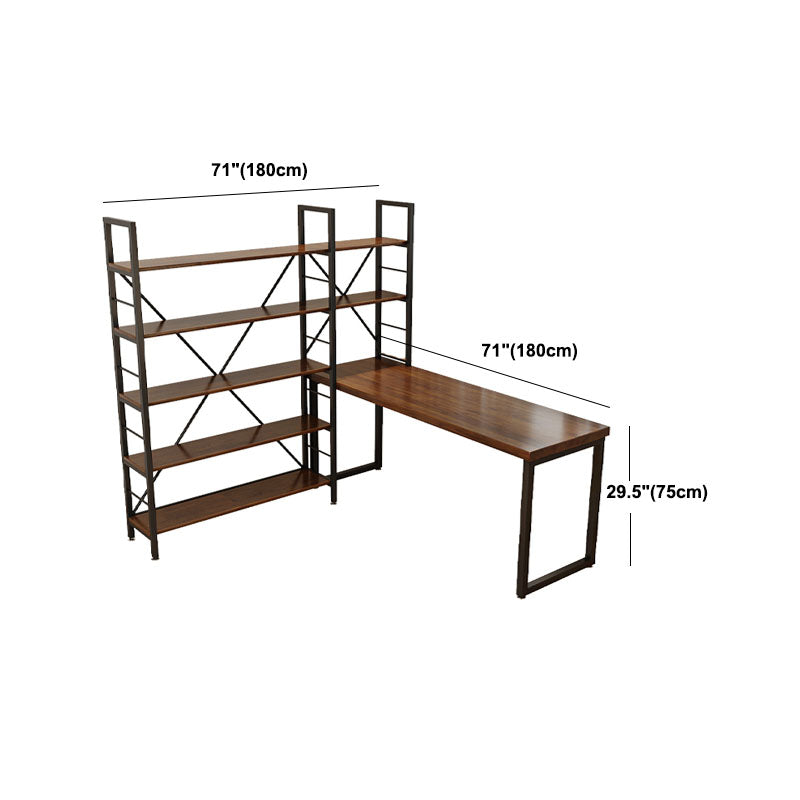 Solid Wood L-Shape Writing Desk Modern Office Meeting Desk Office with Bookshelf