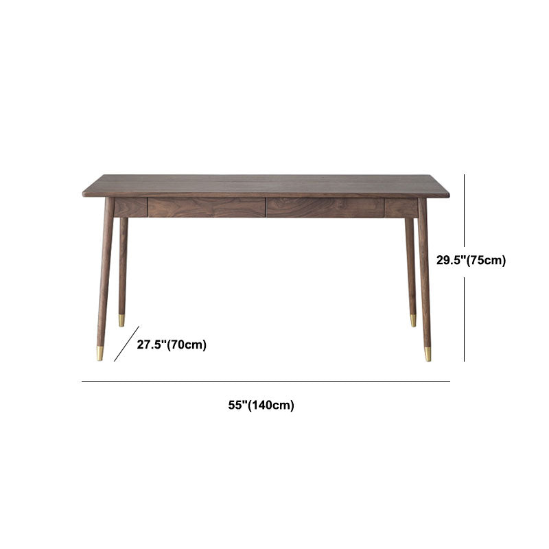 Glam Office Desk Rectangular Solid Wood Writing Desk with 2 Storage Drawers