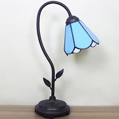 Blue/Red/Yellow Cone/Bell Shade Table Lamp Tiffany Stylish 1 Light Stainless Glass Table Lighting with Curved Arm