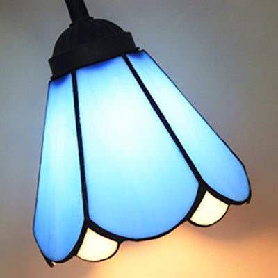Blue/Red/Yellow Cone/Bell Shade Table Lamp Tiffany Stylish 1 Light Stainless Glass Table Lighting with Curved Arm