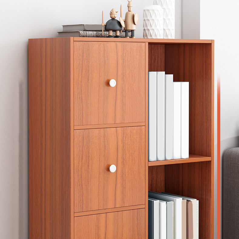 Floor Modern Book Shlef with Doors Closed Back 9.45" W Wooden Shelf for Living Room