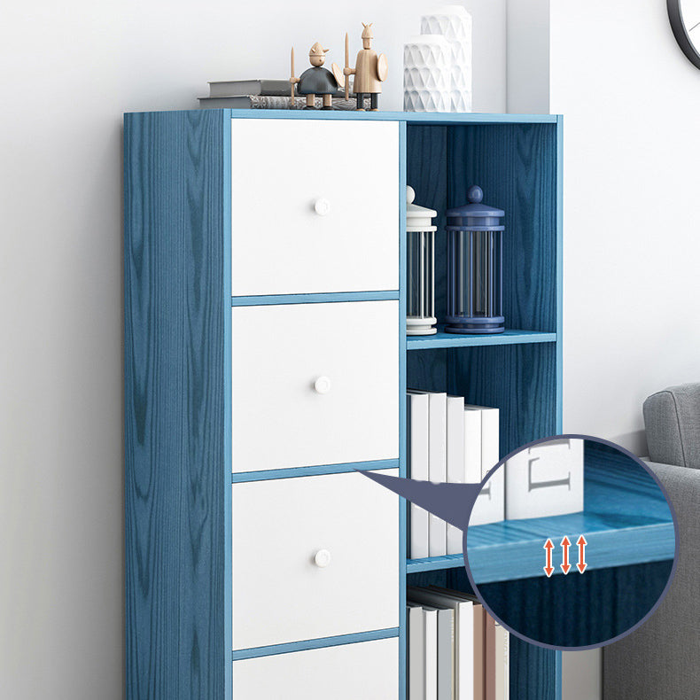 Floor Modern Book Shlef with Doors Closed Back 9.45" W Wooden Shelf for Living Room