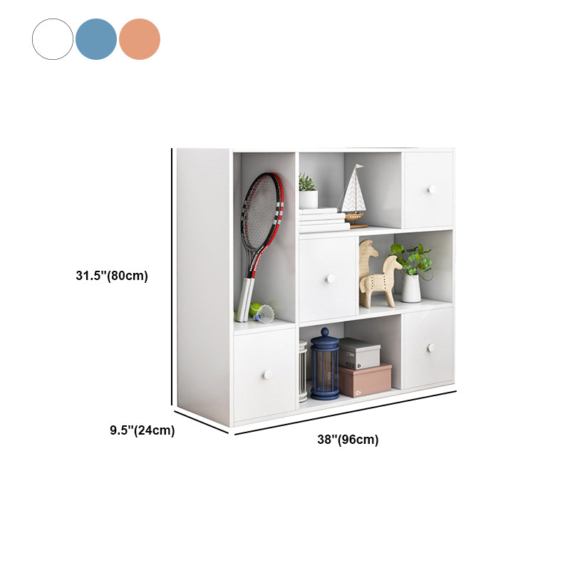 Floor Modern Book Shlef with Doors Closed Back 9.45" W Wooden Shelf for Living Room