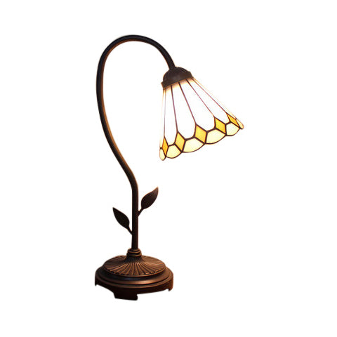 Blue/Red/Yellow Cone/Bell Shade Table Lamp Tiffany Stylish 1 Light Stainless Glass Table Lighting with Curved Arm