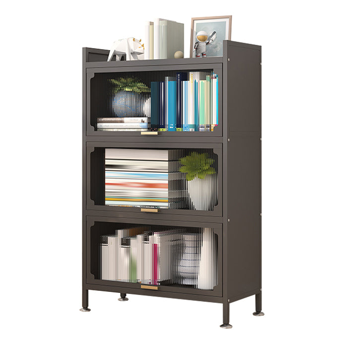 Modern Metal  Bookshelf Standard Closed Back Bookcase with Doors