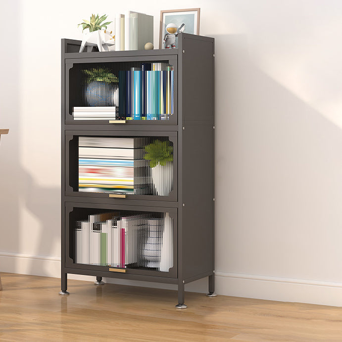 Modern Metal  Bookshelf Standard Closed Back Bookcase with Doors