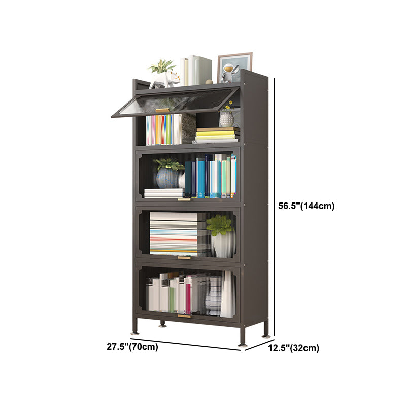 Modern Metal  Bookshelf Standard Closed Back Bookcase with Doors