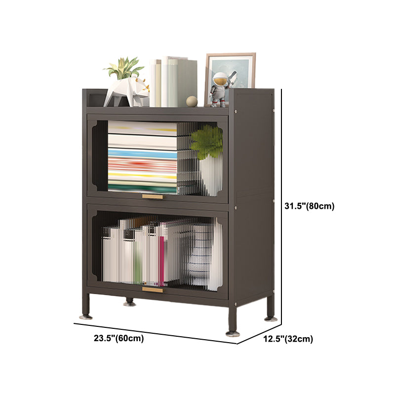 Modern Metal  Bookshelf Standard Closed Back Bookcase with Doors