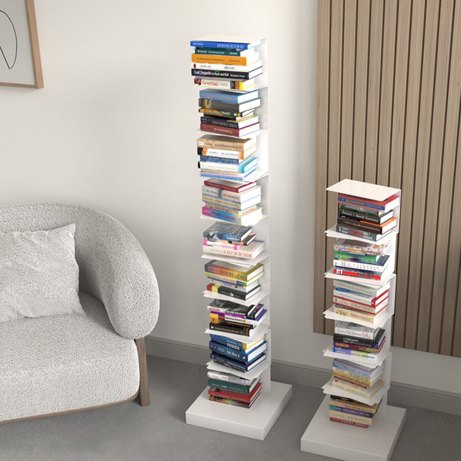 Modern Metal Bookshelf Geometric Vertical Closed Back Bookcase in Burnish