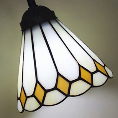 Blue/Red/Yellow Cone/Bell Shade Table Lamp Tiffany Stylish 1 Light Stainless Glass Table Lighting with Curved Arm