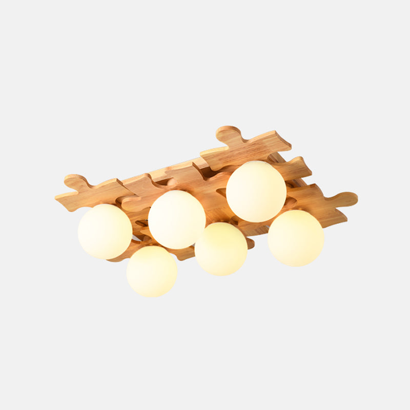 Living Room Ceiling Mounted Light Wooden Nordic Semi-Flush Ceiling Light