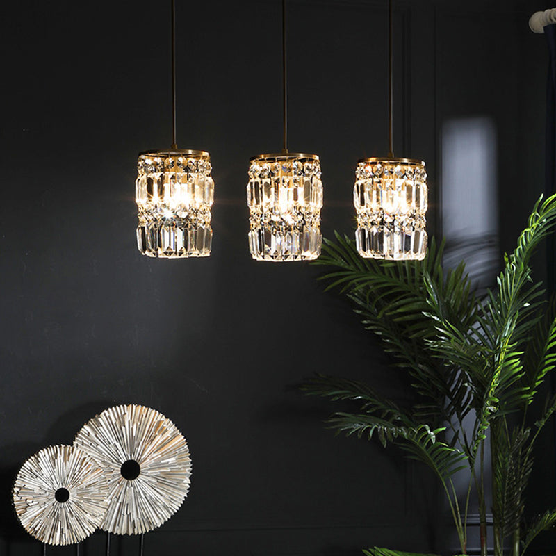 Modern Style Cylinder Island Lighting Fixtures Crystal 3- Light Island Pendant Lights