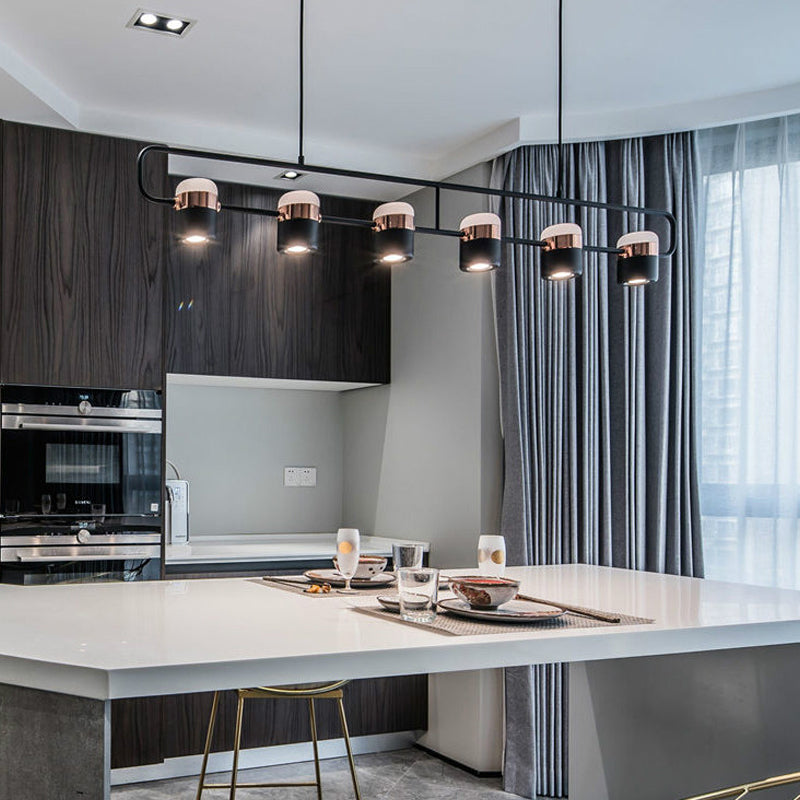Contemporary Style Cylinder Island Lighting Metal 6 Light Island Pendant Lights