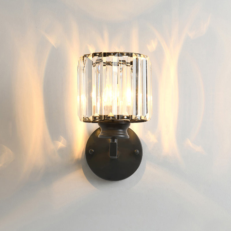 Half Cylinder Shade Crystal Wall Sconce Modern Style 1 Light Wall Mount Light Fixture
