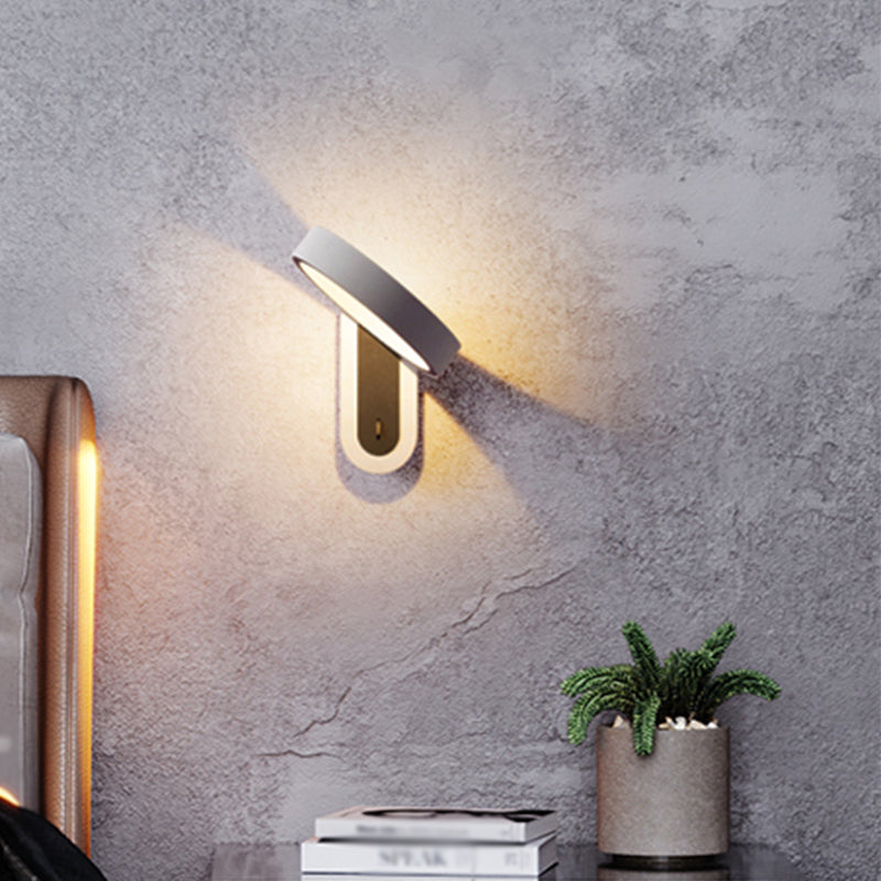 Round Shade Metal Wall Sconce Modern Style Single Light Wall Mount Lighting in Gray