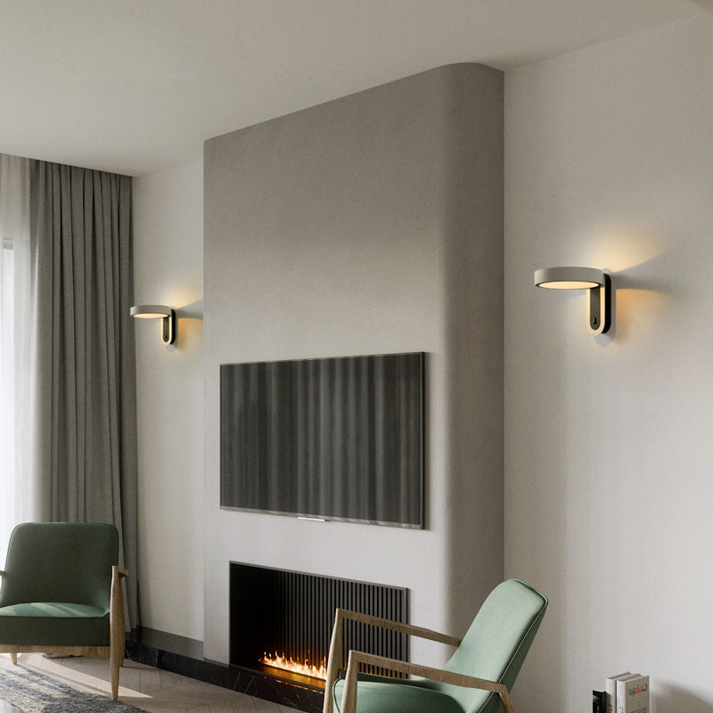 Round Shade Metal Wall Sconce Modern Style Single Light Wall Mount Lighting in Gray