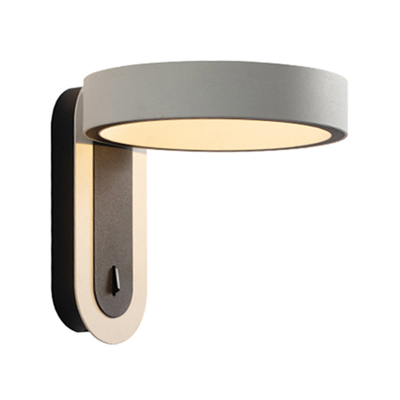 Round Shade Metal Wall Sconce Modern Style Single Light Wall Mount Lighting in Gray