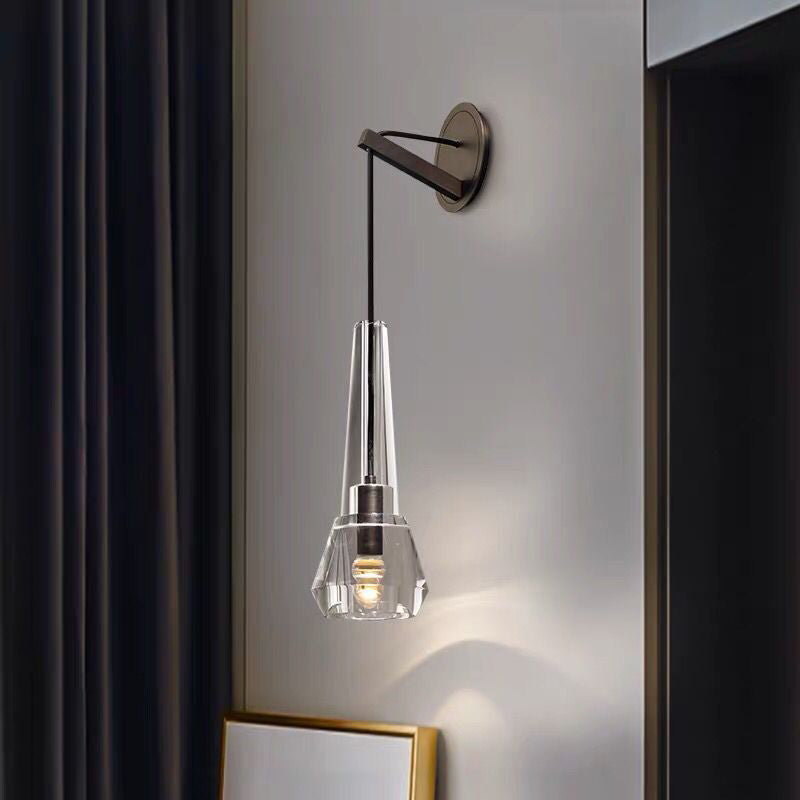 Crystal Unique Wall Sconce Modern 1 Light Wall Mount Light Fixture in Black