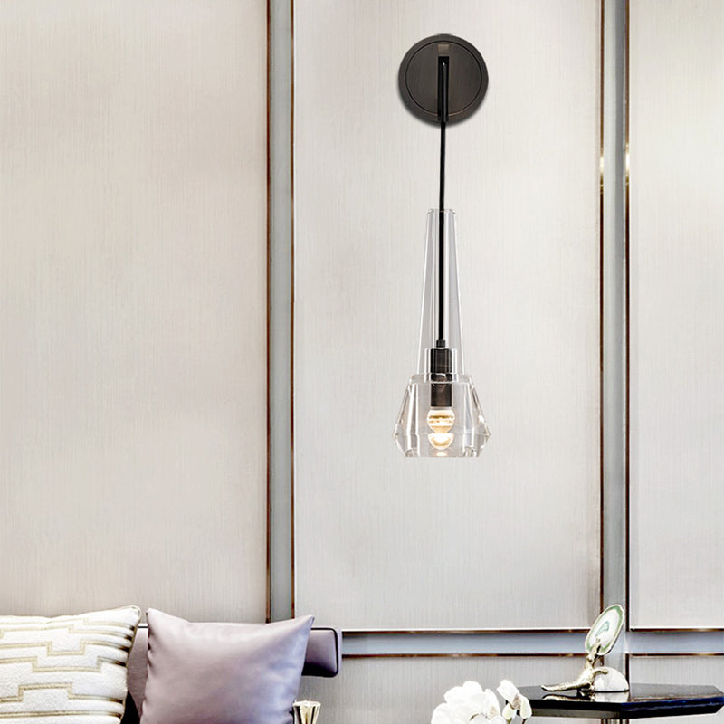 Crystal Unique Wall Sconce Modern 1 Light Wall Mount Light Fixture in Black