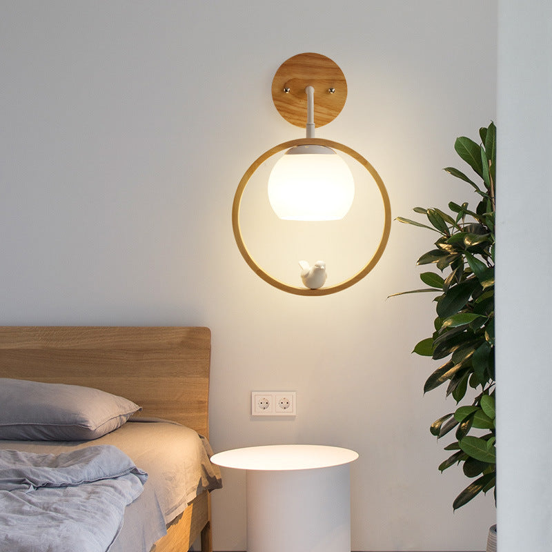 Modern Style Round Wall Light Sconces Wood 1 Light Wall Lighting Ideas