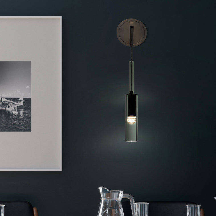 Half Cylinder Shade Crystal Wall Sconce Modern 1 Light Wall Mount Light Fixture in Black