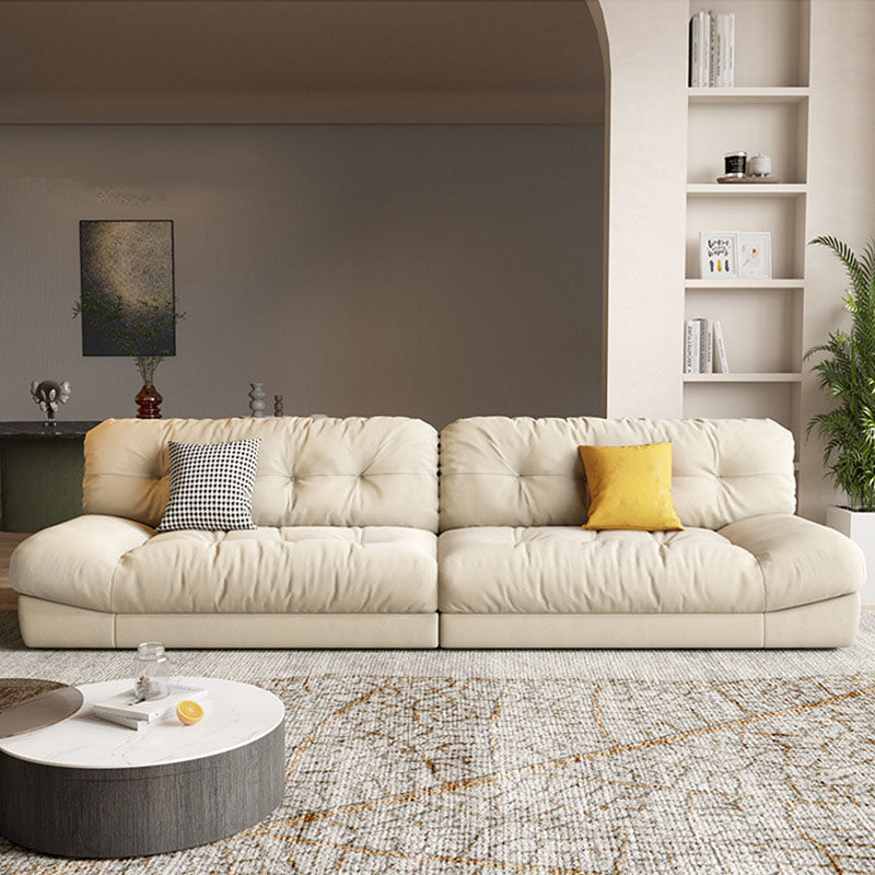 Beige 4-seater Armless Sofa Contemporary Sewn Pillow Back Sofa