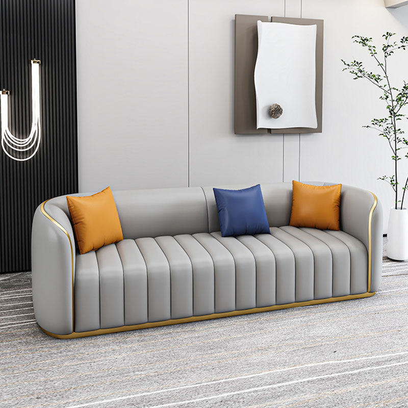 Faux Leather Sofa Tuxedo Arm Sofa with  Tight Back  for Apartment