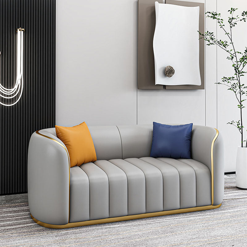 Faux Leather Sofa Tuxedo Arm Sofa with  Tight Back  for Apartment