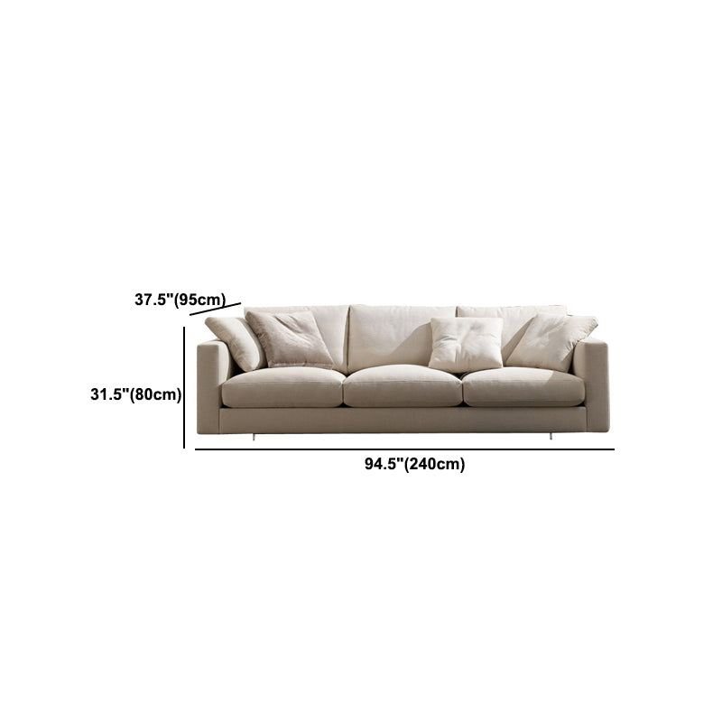 Slipcovered Sofa Beige Fabric Square Arm Sofa with 4 Pillows