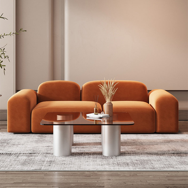 Round Arm Sofa Contemporary Wool Standard Sofa in Orange Finish
