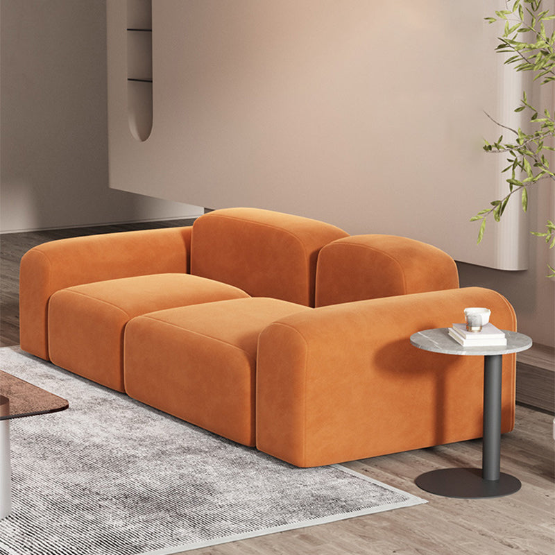 Round Arm Sofa Contemporary Wool Standard Sofa in Orange Finish