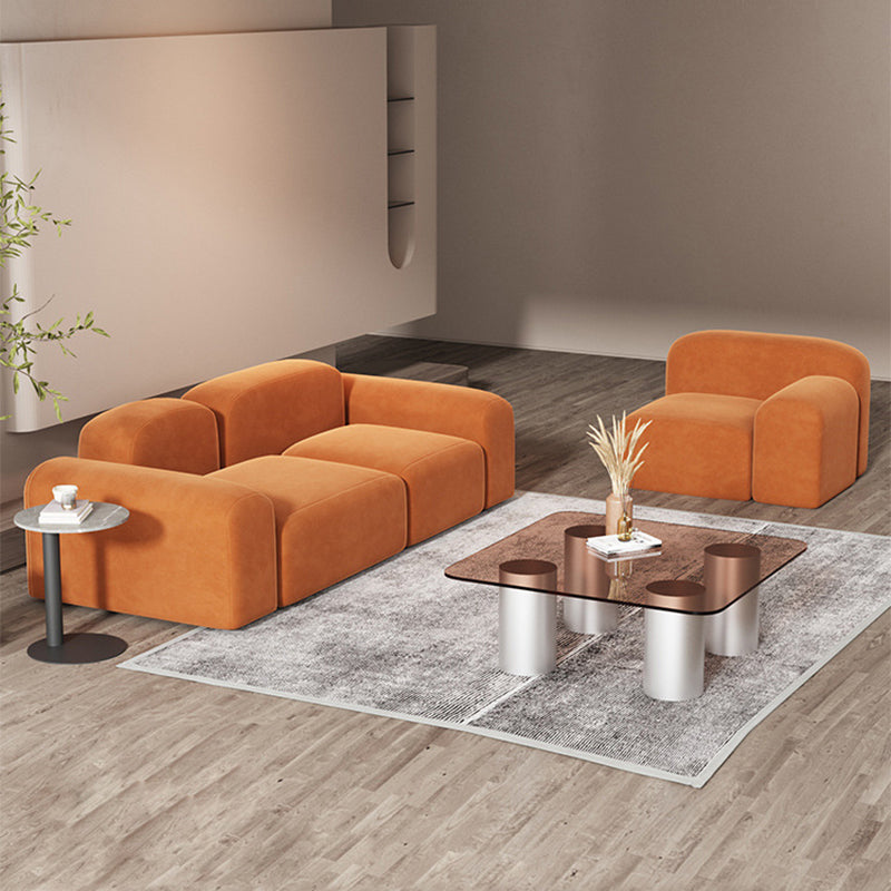 Round Arm Sofa Contemporary Wool Standard Sofa in Orange Finish