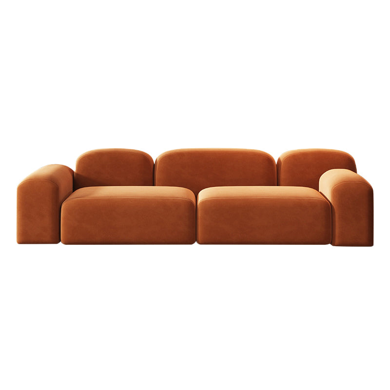 Round Arm Sofa Contemporary Wool Standard Sofa in Orange Finish