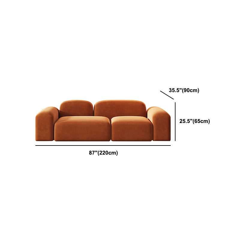 Round Arm Sofa Contemporary Wool Standard Sofa in Orange Finish