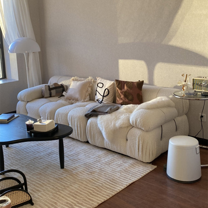 Contemporary Biscuit Back Sofa 26.38"High Wool Couch for Living Room,White