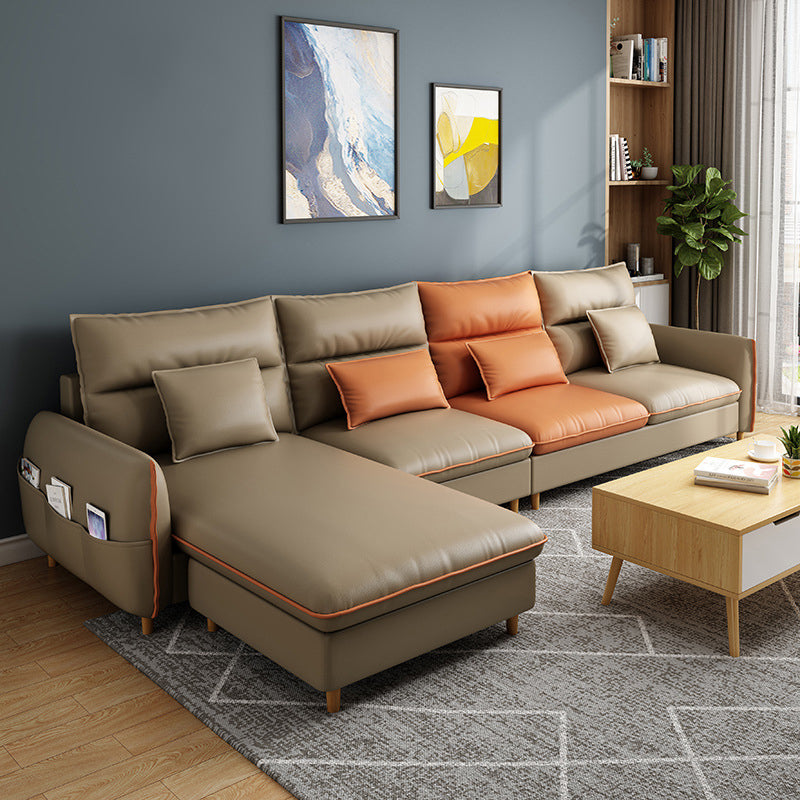 Contemporary Square Arm Sofa Chaise Cushions Faux Leather Sofa Bed