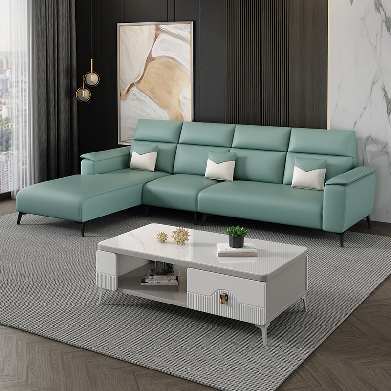 Contemporary Sofa Chaise Faux Leather Living Room Square Arm Seating