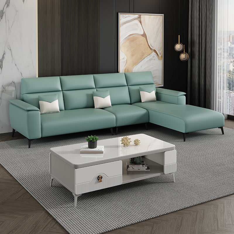 Contemporary Sofa Chaise Faux Leather Living Room Square Arm Seating