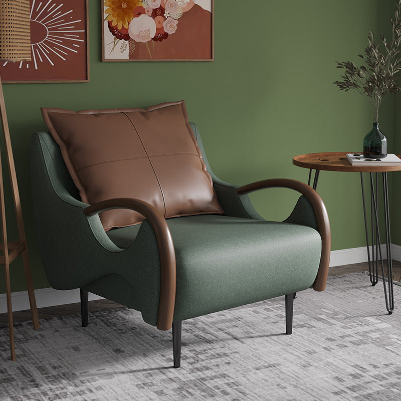Nordic Bonded Leather Round Arms Pillow Back Accent Room Chair