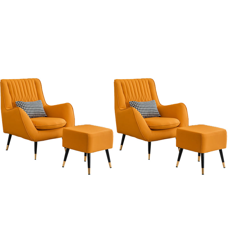 Contemporary Bonded Leather Ottoman Set Flared Arms Accent Room Chair