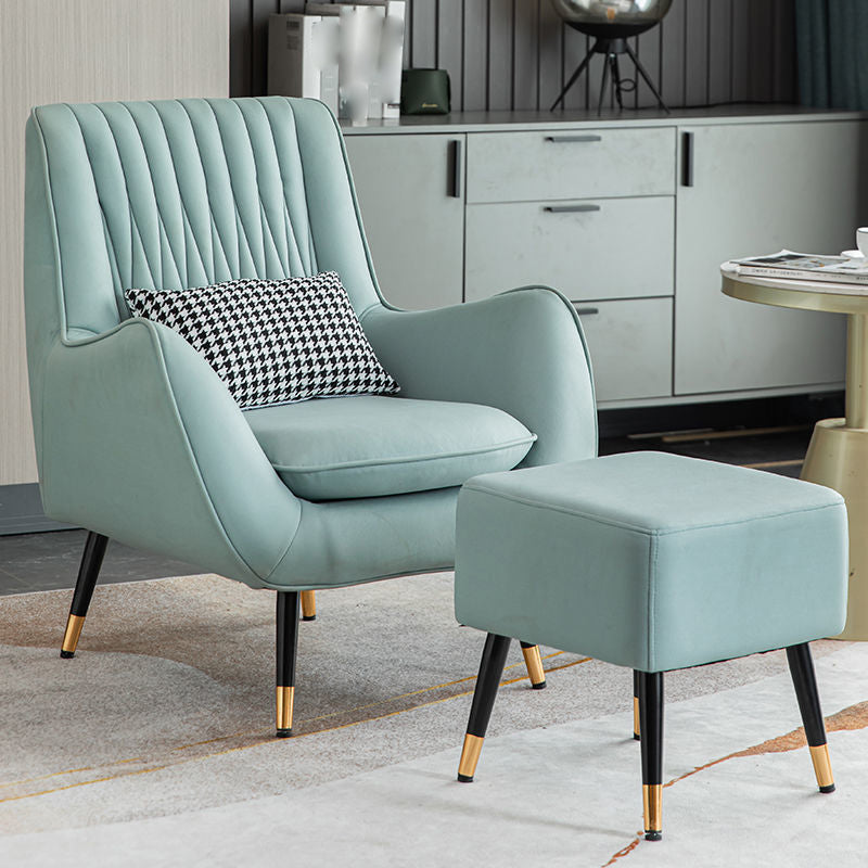 Contemporary Bonded Leather Ottoman Set Flared Arms Accent Room Chair