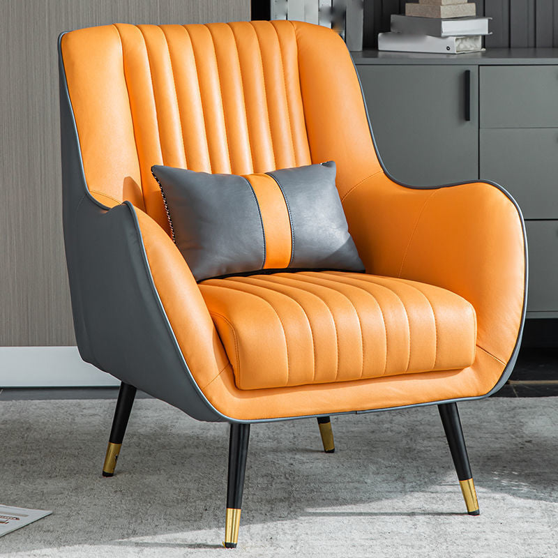 Contemporary Bonded Leather Arms Included Basic Four Leg Accent Armchair