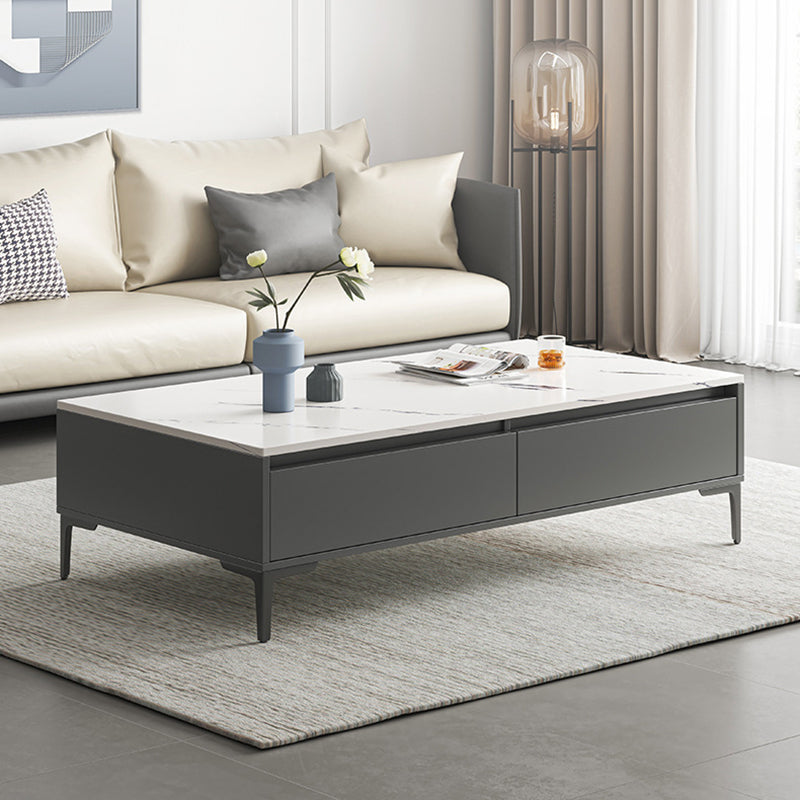 Glam 4 Legs Coffee Table Artificial Panel Rectangular Home Cocktail Table