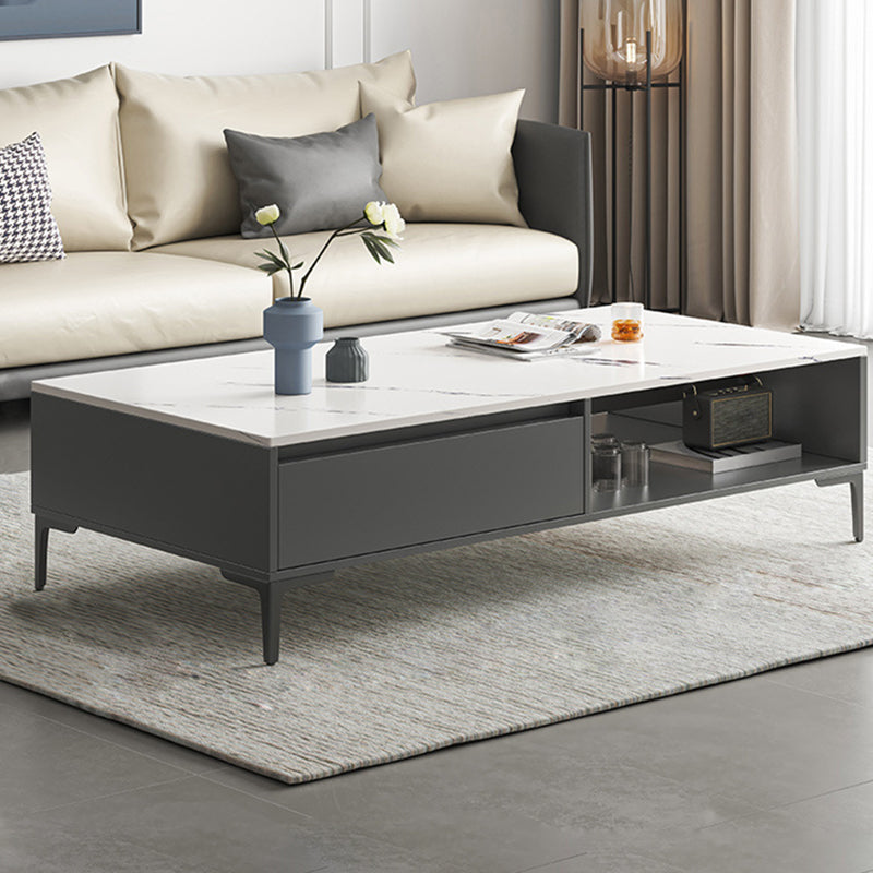 Glam 4 Legs Coffee Table Artificial Panel Rectangular Home Cocktail Table