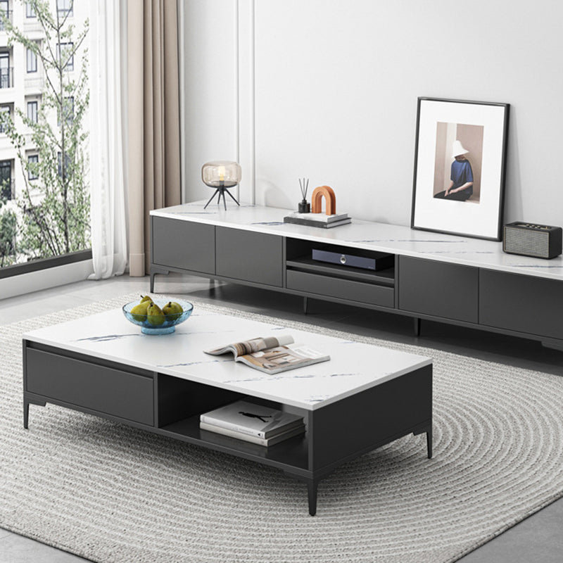 Glam 4 Legs Coffee Table Artificial Panel Rectangular Home Cocktail Table