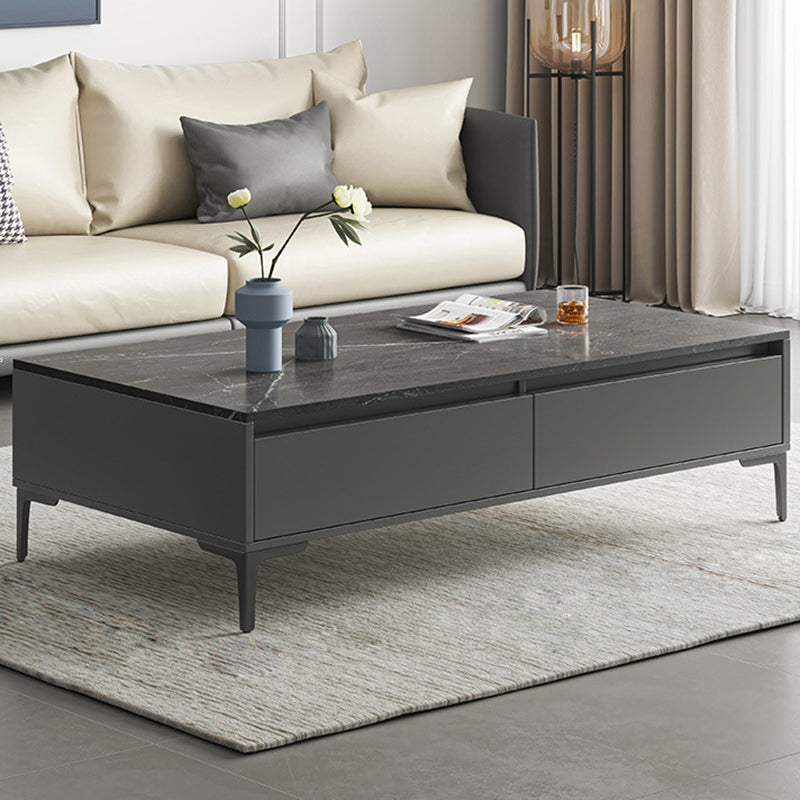 Glam 4 Legs Coffee Table Artificial Panel Rectangular Home Cocktail Table