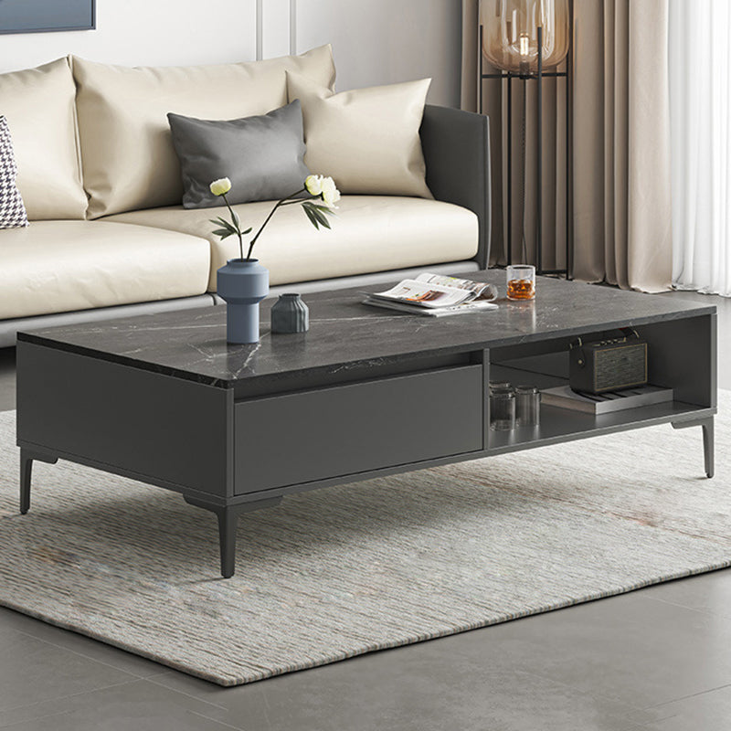 Glam 4 Legs Coffee Table Artificial Panel Rectangular Home Cocktail Table