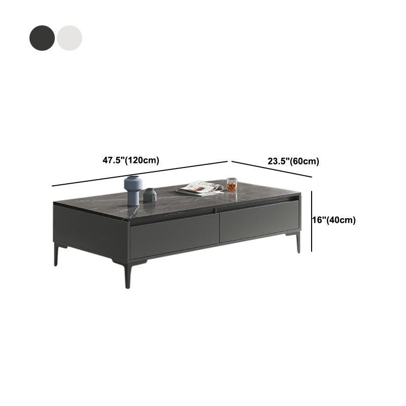Glam 4 Legs Coffee Table Artificial Panel Rectangular Home Cocktail Table