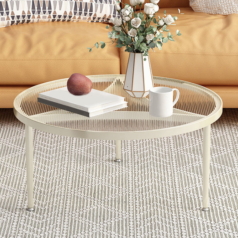 Iron 3 Legs Round Coffee Table with Glass Top Cocktail Table